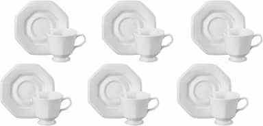 Estojo com 6 Xícaras Chá com Pires em Porcelana- Modelo Octogonal Prisma - Branca - fabricado pela Schmidt