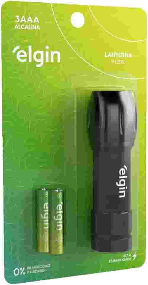 Lanterna de Bolso 9 leds Elgin 3 Pilhas Alcalinas AAA Comum Inclusas Preta