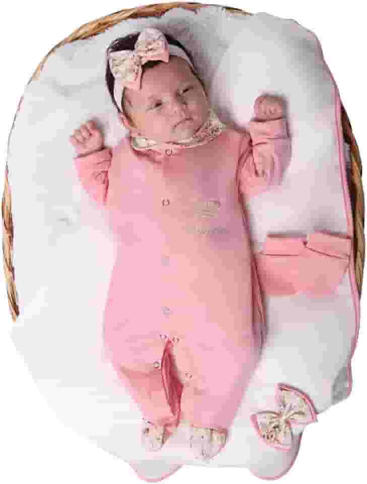 Saída de Maternidade Kit 04 Peças Para Bebê Menina Princesa Rosê