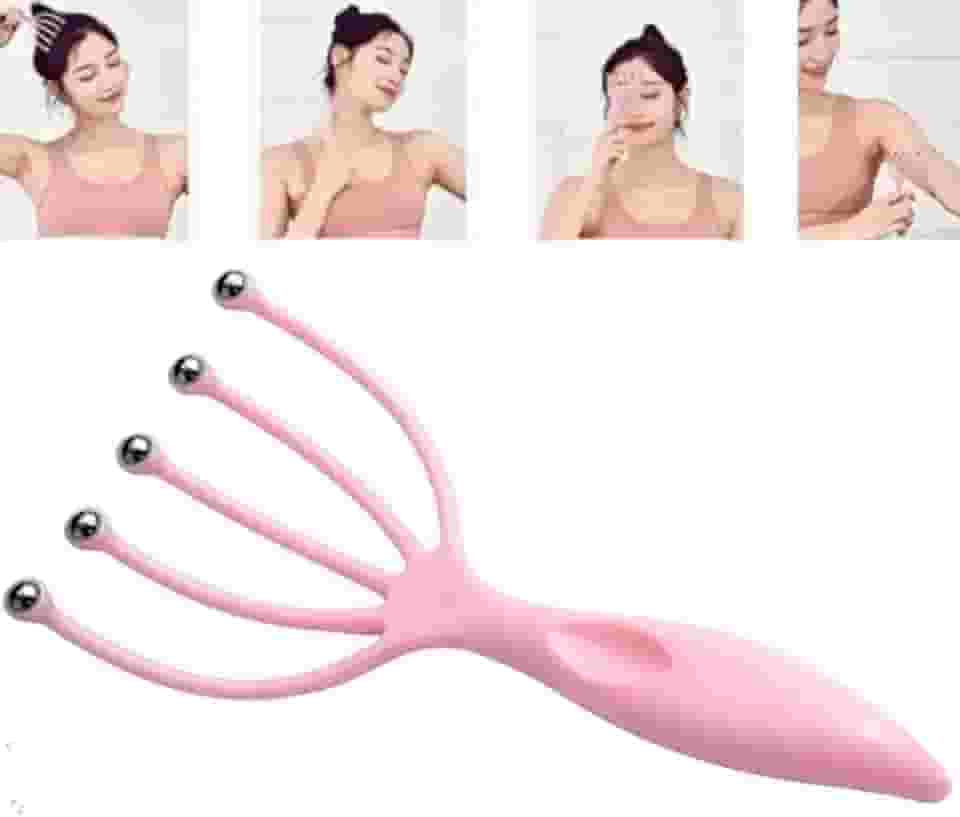 Massageador Cabeça Esferas Bola Metal Couro Cabeludo Relaxamento Massagem Corporal Pescoço Costas Pernas Anti Stress Massafem Manual Massageador Garra-Luiggi Presentes®