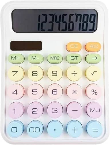 Calculadora Tela LCD Grande de 12 Dígitos, Mecânica, Colorida, Botões Grandes e Fáceis de Pressionar, Modo de repouso Automático, Para Escritório, Escola, Casa (Branco)