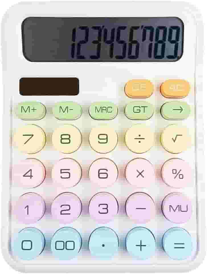 Calculadora Tela LCD Grande de 12 Dígitos, Mecânica, Colorida, Botões Grandes e Fáceis de Pressionar, Modo de repouso Automático, Para Escritório, Escola, Casa (Branco)