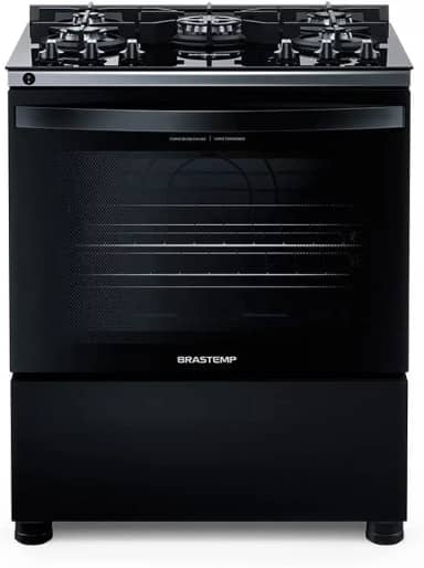 Fogão 5 Bocas de Piso Brastemp Mesa de Vidro Bivolt Preto BFS5VCE