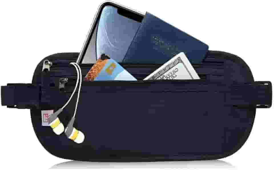 Pochete Doleira Antifurto para Viagem Unissex Resistente à Água com Zíper – Porta Dinheiro, Cartões e Documentos, Pochete Leve e Ajustável para Viagens e Trilhas - Nalux