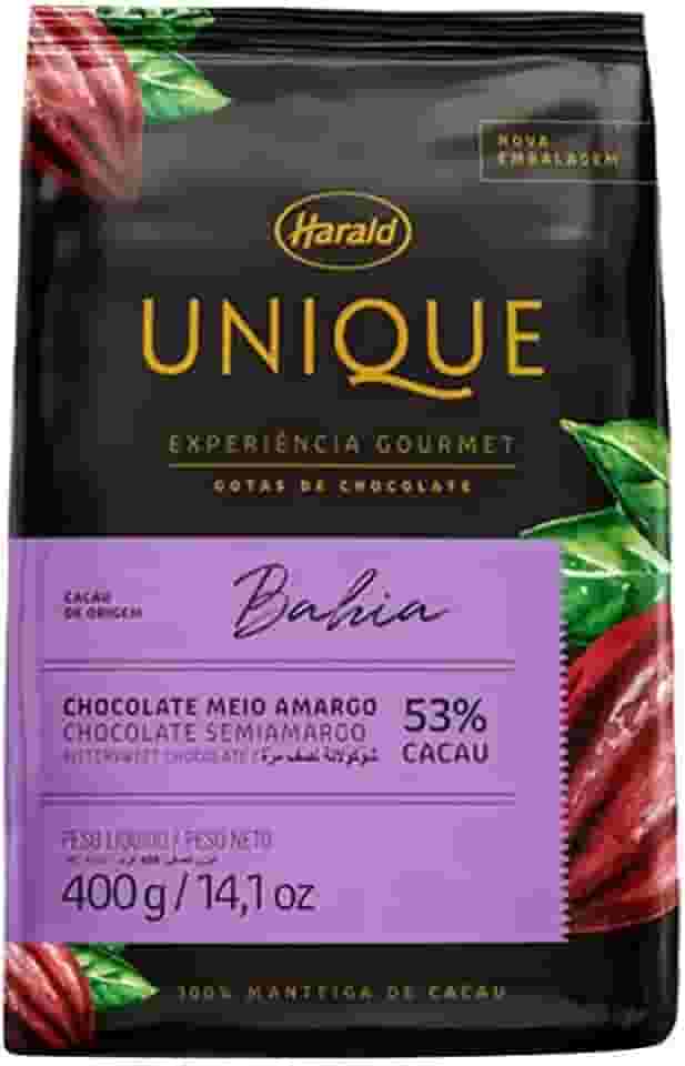 Chocolate Unique Bahia Meio Amargo 53% Cacau Gotas 400g Harald