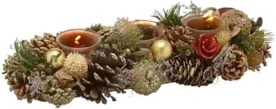 Candelabro Natalino Suporte Para Vela Rústico Pinhas 3 Velas 37x14x8cm Mesa Natal Decoração Premium