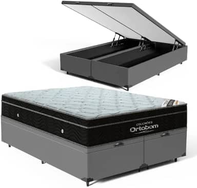 Cama Box Baú com Colchão de Molas Ensacadas Ortobom Elegante Superpocket Pillow In (Queen)