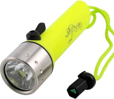 Lanterna de Mergulho LED, Verde Fluorescente, 16cm, Resistente à Água IPX6, 200lm, Alcance 50m