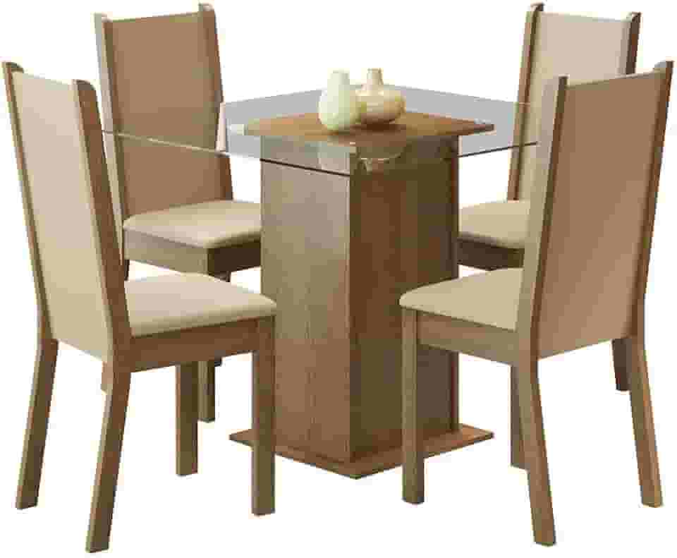 Conjunto Sala de Jantar Madesa Aline Mesa Tampo de Vidro com 4 Cadeiras - Rustic/Crema/Pérola