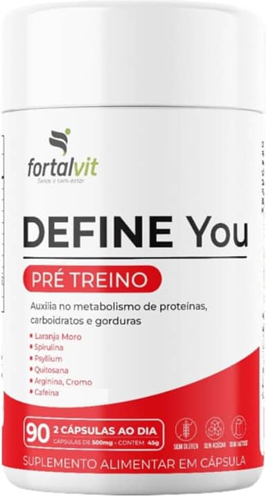 DEFINE - Morosil + Spirulina, Cafeína, Café Verde, Picolinato de Cromo, Psyllium, Arginina e Quitosana, 90 Cápsulas, Fortalvit