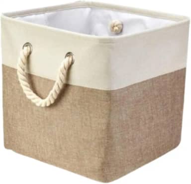 Caixa Cesto Organizador De Tecido Linho dobrável Offwhite Alça Algodão Trançado (38x48x30cm)
