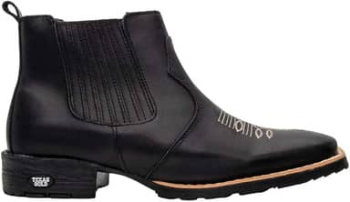 Bota Masculino Texana Country Cano Curto Couro Preto Texas Gold