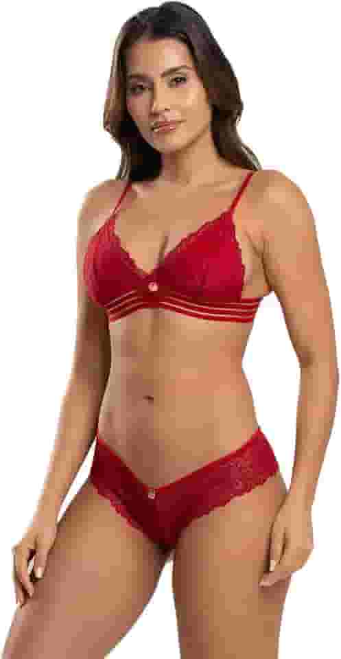Conjunto Lingerie Vic IMI LINGERIE Renda Sem Bojo, Fio Dental Duplo Asa Delta Sensual e Confortável