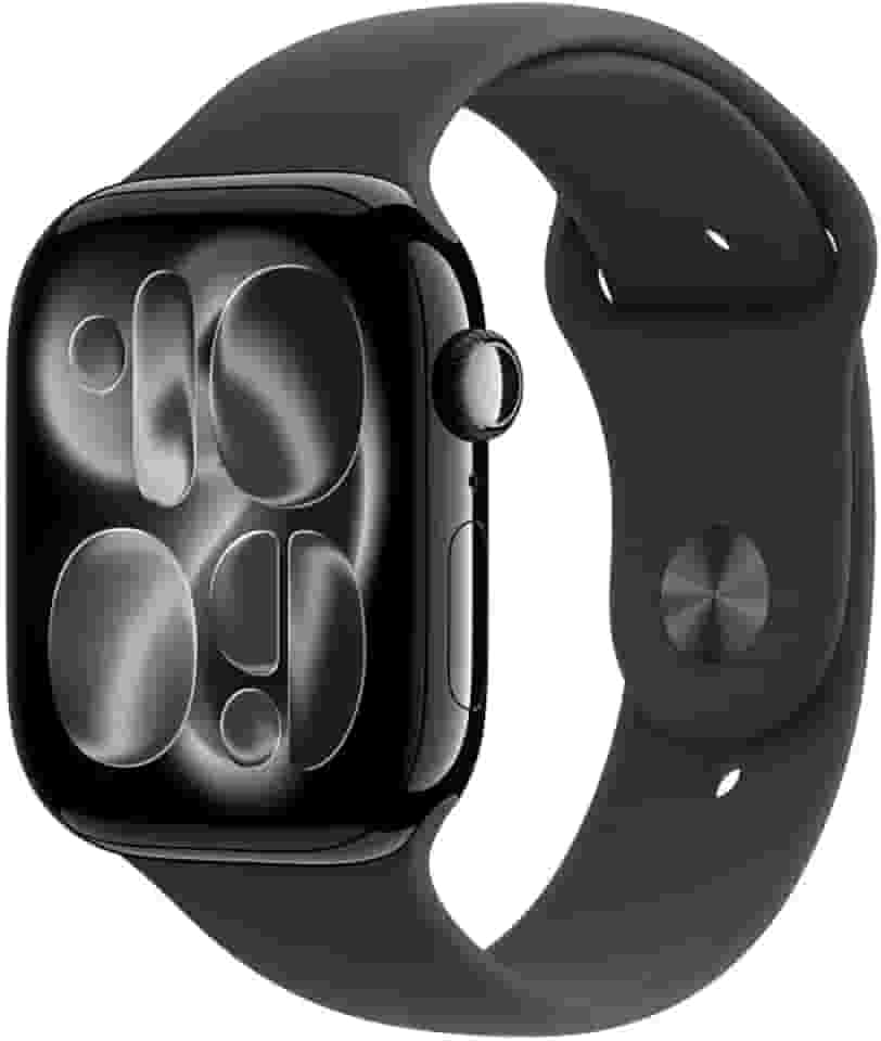 Apple Watch Series 11 GPS, Caixa em alumínio preto brilhante de 46 mm com Bracelete desportiva preta - M/G