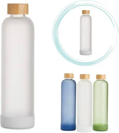 Garrafa de Vidro 1000 ml com tampa de bambu,Garrafa de Água, Chá,Suco,Armazenar,Design Inovador,Home Office,litro,borossilicato, base anti-impacto,resistente (Branco)