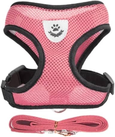 Coleira Peitoral Ajustável Com Guia Cachorro Cães Gato Animais Pet Respirável Refletivo (Rosa, G (L))