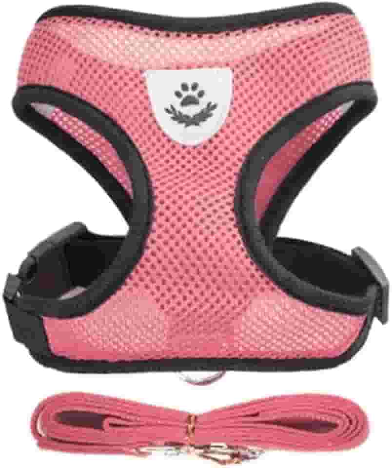 Coleira Peitoral Ajustável Com Guia Cachorro Cães Gato Animais Pet Respirável Refletivo (Rosa, G (L))