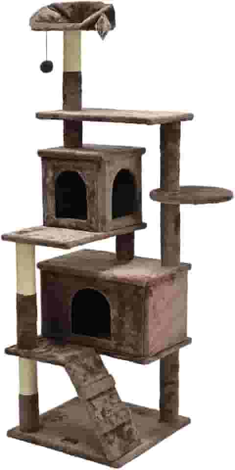 Arranhador de gato grande, luxuoso, multifuncional com casas, cama, poleiros, escada e brinquedo