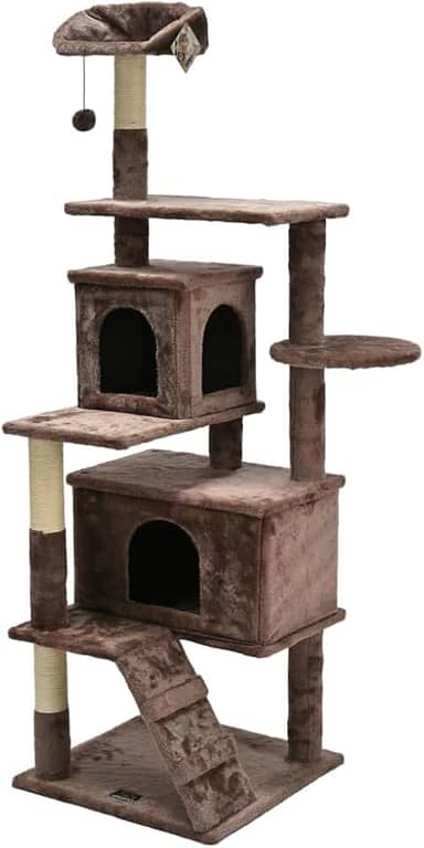 Arranhador de gato grande, luxuoso, multifuncional com casas, cama, poleiros, escada e brinquedo