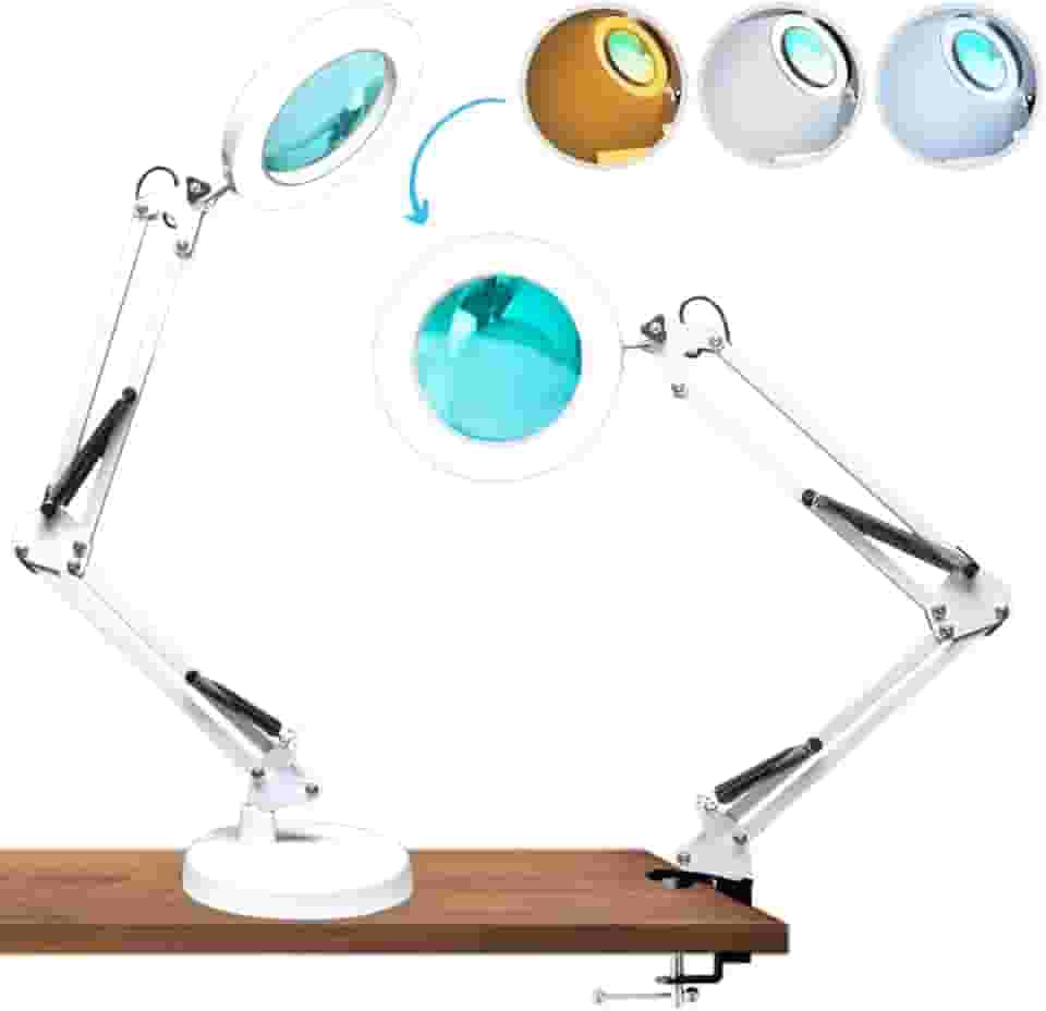 Luminária de Led com Lupa Aumento Garra e Base Luminaria de Mesa Articulável Ring Light Controle de Intensidade (Branco)