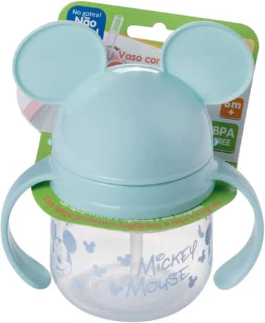 Caneca Treinamento com canudo de silicone retrátil Mickey 260 ml Plasútil