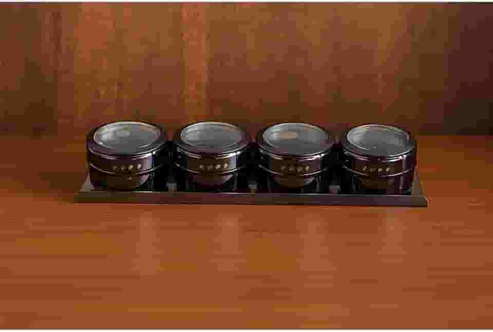 Porta Temperos Inox Magnético Com Ímã Kit Organizador de Condimentos Com Potes Para Cozinha Geladeira (Grafite)