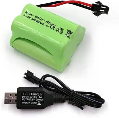 Bateria Ni-MH 6V, bateria AA recarregável de 2400 mAh com plugue SM 2P e cabo de carregador USB para carro RC anfíbio, luz solar externa, ferramentas elétricas, Q60 Q61 1/16 Caminhão RC militar