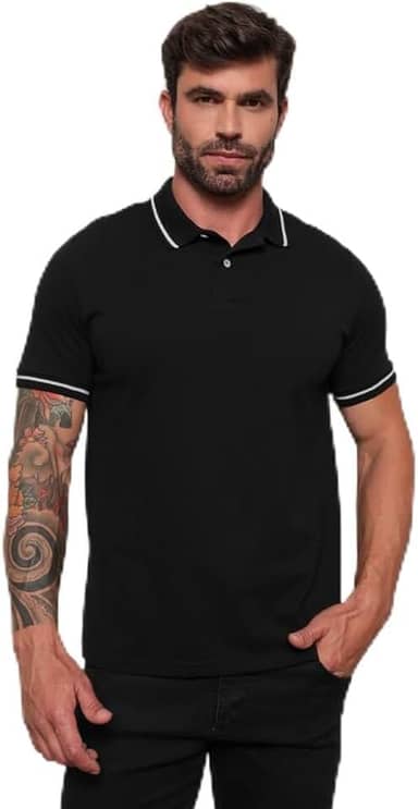 Camisa Polo Masculina Sharkscope Manga Curta Lisa Gola com Botão Camiseta