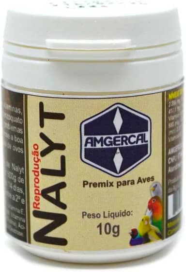 Nalyt Fases Reprodução - 10g Suplemento Vitamínico Criador Criação Nutrição Reprodutiva Desenvolvimento Embrionário de Pássaros e Aves