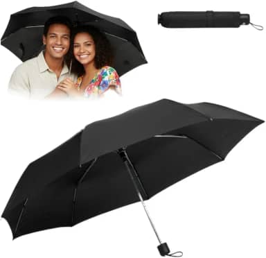 guarda chuva sombrinha dobrável compacto portátil reforçado impermeável à prova de vento resistente leve 8 varetas 3 seções tecido viagem chuva sol