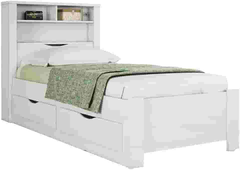 Cama de Solteiro com Gavetas e Baú Invicta Branco