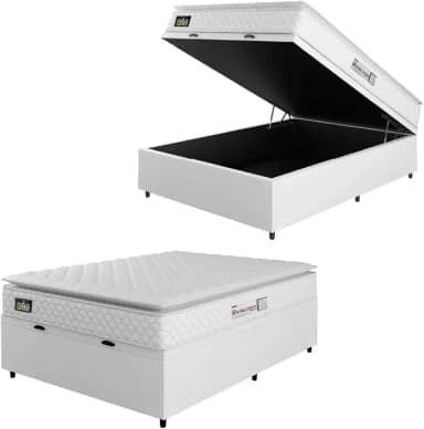 Cama Box Baú Colchão Espuma D33 Pillow Top New Millenium Branco Hellen – Suporta Até 120 Kg Por Pessoa (Casal 138x188x60cm)