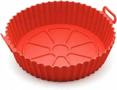 Forma Redonda Silicone com Alça para Air Fryer Fritadeira Assadeira 20x7cm Vermelha Antiaderente Resistente Reutilizavel