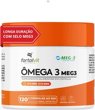 Ômega 3 MEG-3 Alta Concentração EPA 990mg DHA 660mg - 120 Cápsulas - Pureza Garantida, Fortalvit