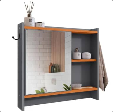 Espelheira Genova 1 Porta Espelho Armarinho Banheiro Suspenso Prateleira Organizadora - Lojas RPM (Cinza/Cinamomo)