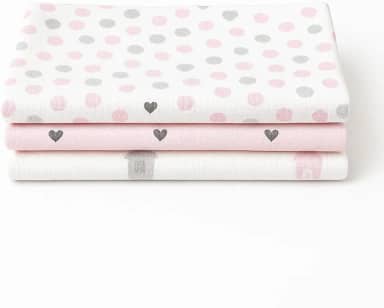 Kit 3 Cueiros Flanelados Dupla Face 100% Algodão – Estampados, Macios, Confortáveis p/Bebê, 80x50cm (Rosa/Branco)