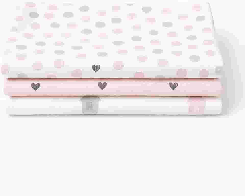 Kit 3 Cueiros Flanelados Dupla Face 100% Algodão – Estampados, Macios, Confortáveis p/Bebê, 80x50cm (Rosa/Branco)