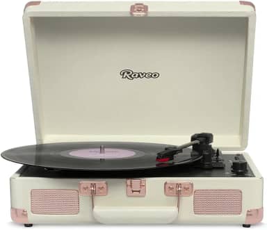 Raveo Vitrola Sonetto Rose Gold com Conexão Bluetooth, USB Reproduz e Grava, Radio FM, Saída Auxiliar e Bivolt