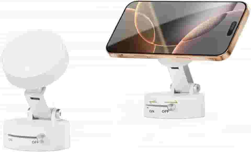 Suporte Magnético Celular Mesa Ajustável - Base Ventosa Interruptor ON/OFF Articulado (Branco)