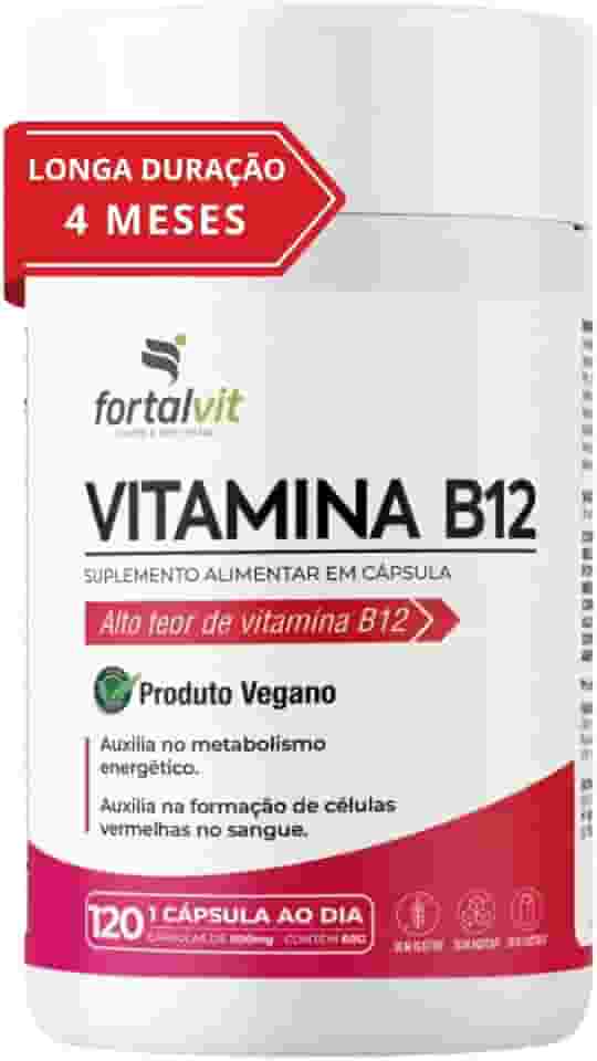 Vitamina B12 Ativa (metilcobalamina) Longa Duração: 4 Meses de Uso, Cápsulas Vegana, 120 Cápsulas,Fortalvit