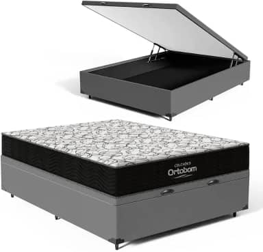 Cama Box Baú com Colchão de Espuma Ortobom - Airtech 150 D45 (Casal)