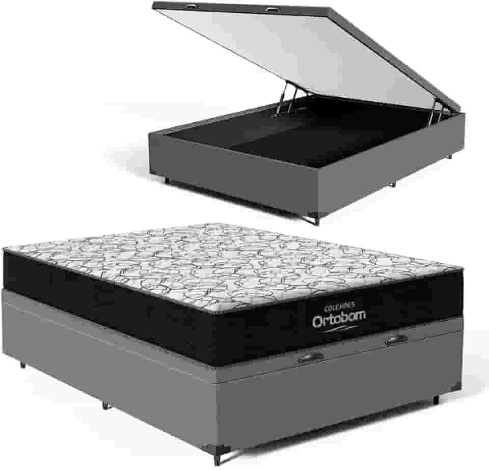 Cama Box Baú com Colchão de Espuma Ortobom - Airtech 150 D45 (Casal)