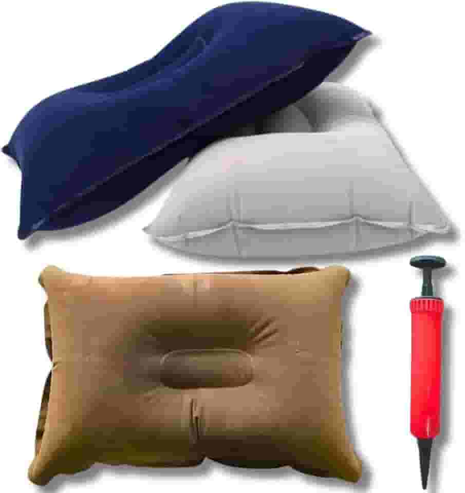 Kit de 2 Travesseiros Inflável Aveludado Ergonômico Descanso Pescoço Para Viagem Carro Portátil Praia Acampamento Piquenique
