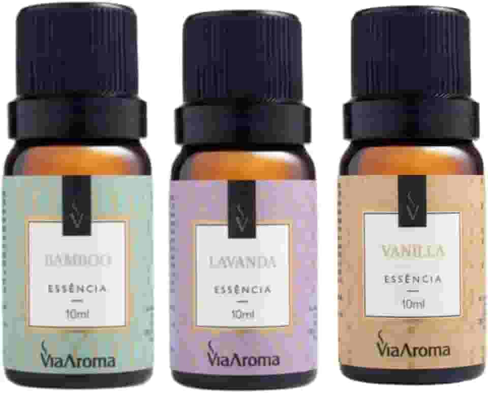 Kit 3 Essências Via Aroma De Aromatizador Aromaterapia 10ml - Lavanda Francesa, Bamboo e Capim Limão