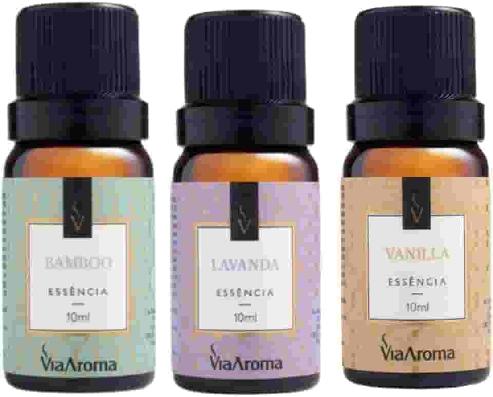 Kit 3 Essências Via Aroma De Aromatizador Aromaterapia 10ml - Lavanda Francesa, Bamboo e Capim Limão