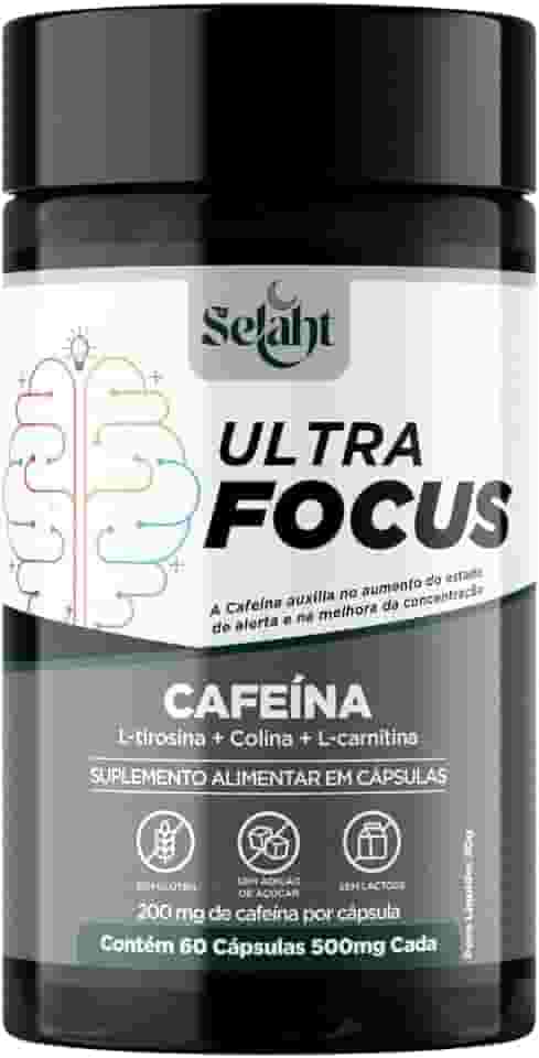 Ultra Focus Suplemento Alimentar com Cafeína 200 mg por Cápsula, Tirosina, Carnitina e Colina, Energia e Foco, 60 Cápsulas