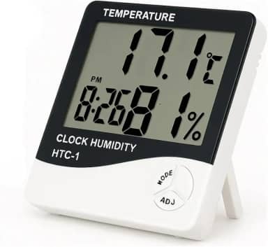Higrômetro e Termômetro Digital com Relógio, Alarme e Visor LCD – Temperatura e Umidade Interna