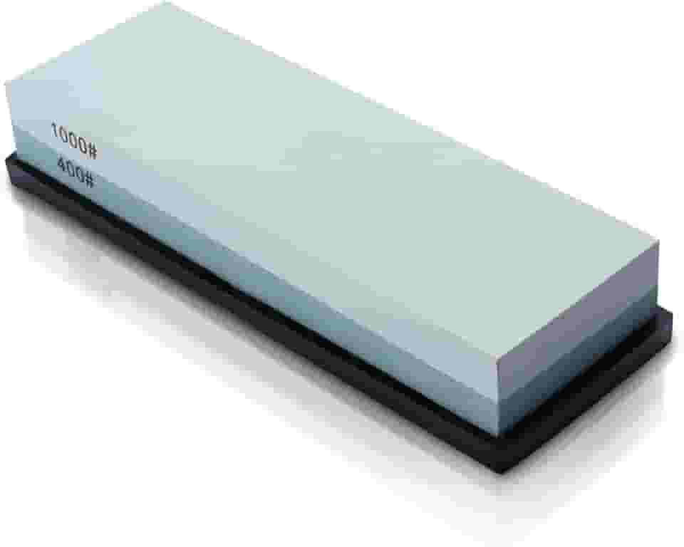 Pedra de Amolar Dupla Face para Facas, Grãos 400/1000, com Base Antiderrapante (Verde e Branco)