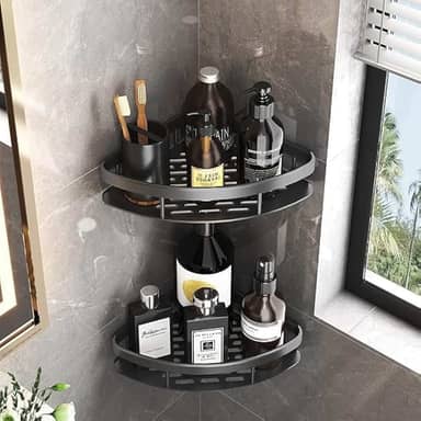 Kit 2 Prateleiras de Canto para Banheiro Sem Furar – Suporte Porta Shampoo, Sabonete e Utensílios, Alumínio Resistente, Ideal para Box ou Lavanderia – Design Moderno e Funcional