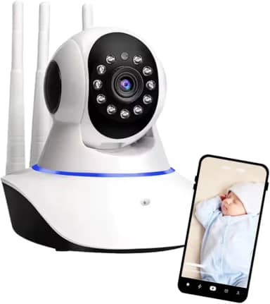 Câmera Babá Eletrônica Full HD 1080p Wifi 360° com Visão Noturna, Microfone, Áudio Bidirecional, 3 Antenas, Sensor de Movimento de Bebês, Pets e Segurança Residencial